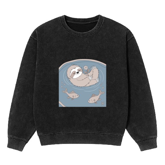 Relaxing Pisces Zodiac Sloth Embracing Serenity Mineral Wash Sweatshirts