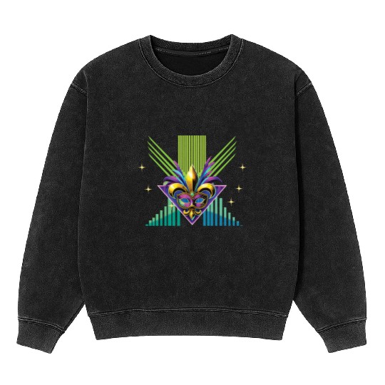 Mardi Gras Retro Synthwave Mask Design Mineral Wash Sweatshirts