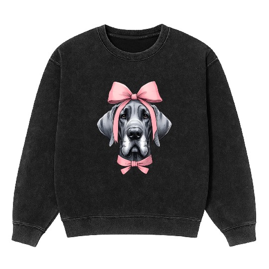 Coquette Bow Great Dane Dog Mom Pink Ribbon Cute Mineral Wash Sweatshirts