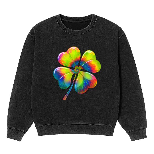 Tie Dye Shamrock Lucky Four Leaf Clover St Patrick Mineral Wash Sweatshirts
