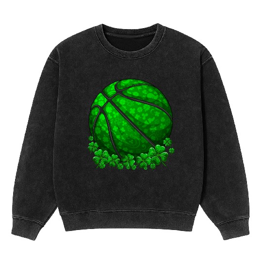 Basketball Shamrock Lucky Clover St Patrick's Day Mineral Wash Sweatshirts