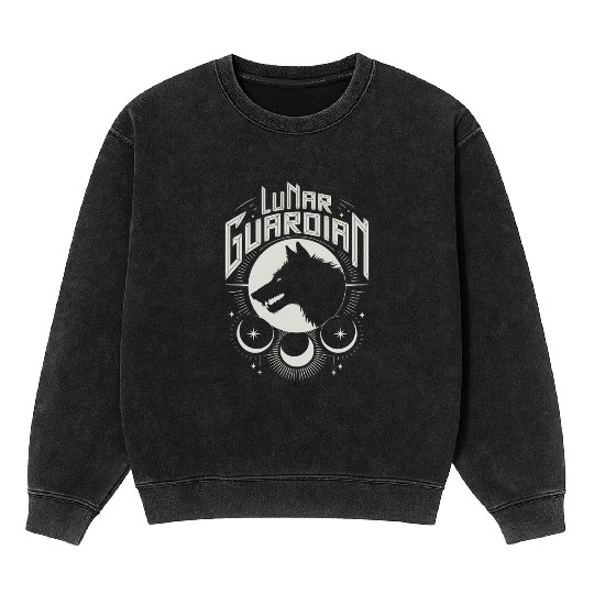 Lunar Guardian Celestial Wolf Moon Phases Mineral Wash Sweatshirts
