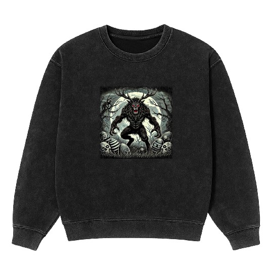 Wendigo Monster Deer Easter Werewolf Creepy Mineral Wash Sweatshirts
