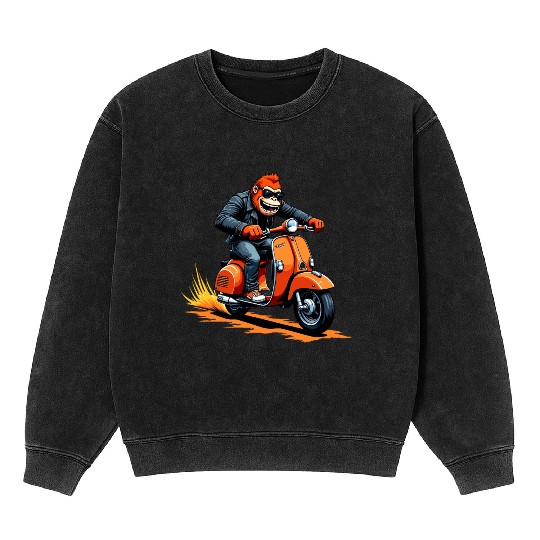 Rebellious Gorilla on Motorcycle Mineral Wash Sweatshirts