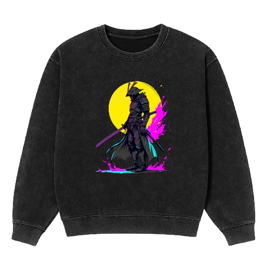 Cyberpunk Samurai Warrior Neon Art Design Mineral Wash Sweatshirts