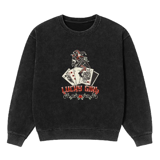 Lucky Girl Cards Tattoo Style Poker Mineral Wash Sweatshirts