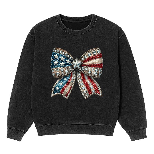 Patriotic Rhinestone Bow Mineral Wash Sweatshirts