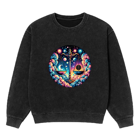 Libra - Celestial Scales of Balance Mineral Wash Sweatshirts
