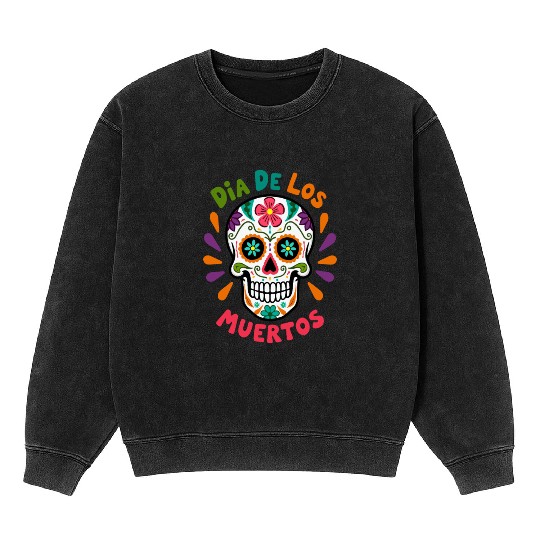 Mexico Día de los Muertos Skull Mineral Wash Sweatshirts