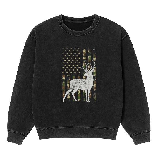 Whitetail Buck Deer Hunting American Camouflage Mineral Wash Sweatshirts
