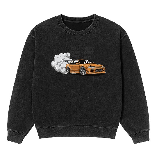 Eat Sleep Drift Repeat Mineral Wash Sweatshirts – Neon JDM Car Raci