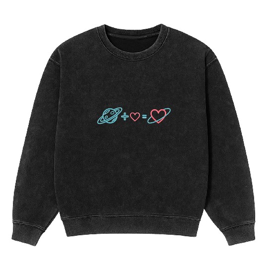 Planet Plus Heart Equals Love Neon Art Mineral Wash Sweatshirts