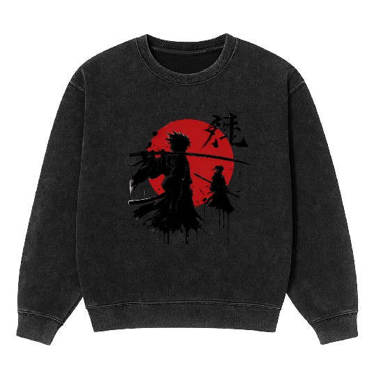 Shadow Samurai Warriors Under Blood Moon Mineral Wash Sweatshirts