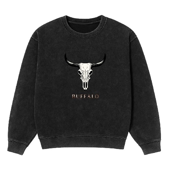 Buffalo Skull Art Mineral Wash Sweatshirts
