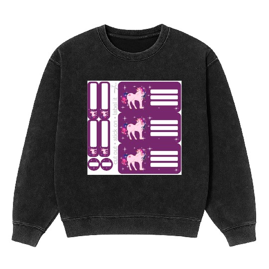 DIY Sticker Set - Fantasy Unicorn Purple - 9 Mineral Wash Sweatshirts