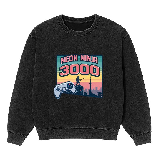 Neon Ninja 3000 - Retro Video Game Mineral Wash Sweatshirts