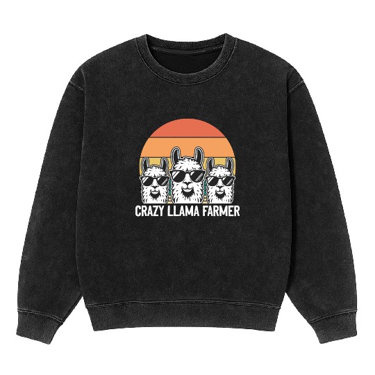 Funny Alpaca Llama Farmer - Crazy Llama Farmer Mineral Wash Sweatshirts