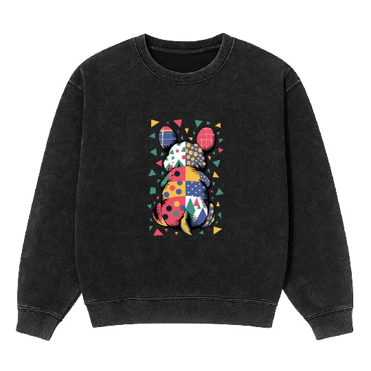 Colorful Geometric Patchwork Abstract Bunny Mineral Wash Sweatshirts