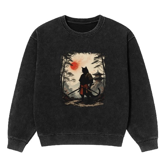 Samurai Cat Warrior Mineral Wash Sweatshirts Design