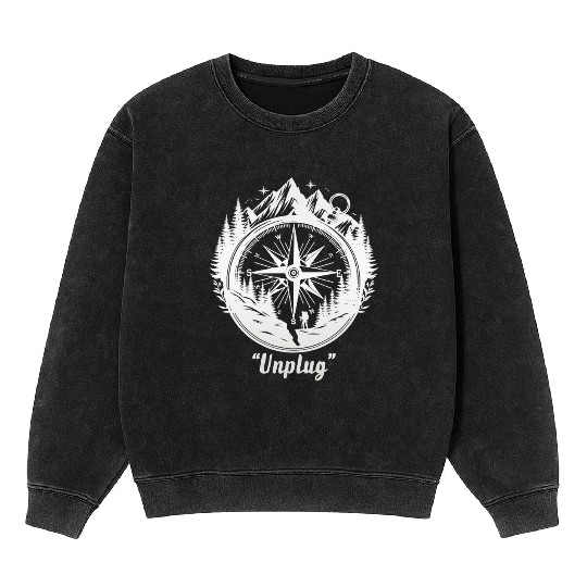 Compass Mountains Hiker, Unplug Nature Adventure Mineral Wash Sweatshirts
