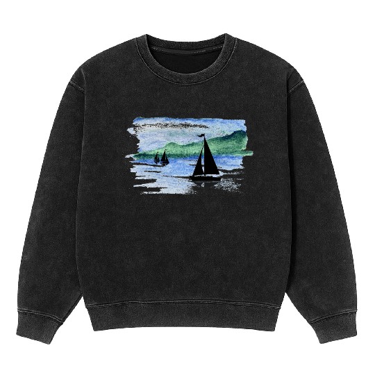 Watercolor Boats Mineral Wash Sweatshirts