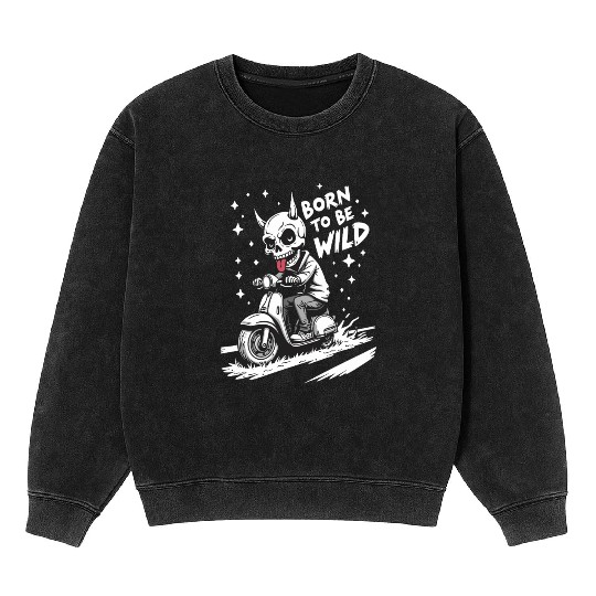 Born to Be Wild - Skull Devil on Scooter Mineral Wash Sweatshirts