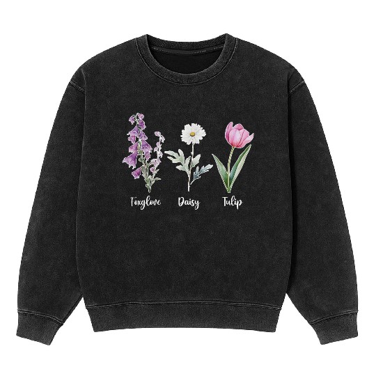 Vintage Floral Plant Foxglove Daisy Tulip Flower Mineral Wash Sweatshirts