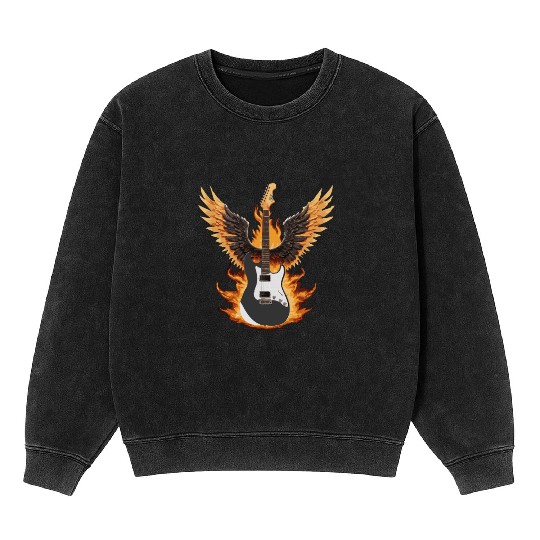 Flaming Guitar with Wings – Rock & Roll Mineral Wash Sweatshirts