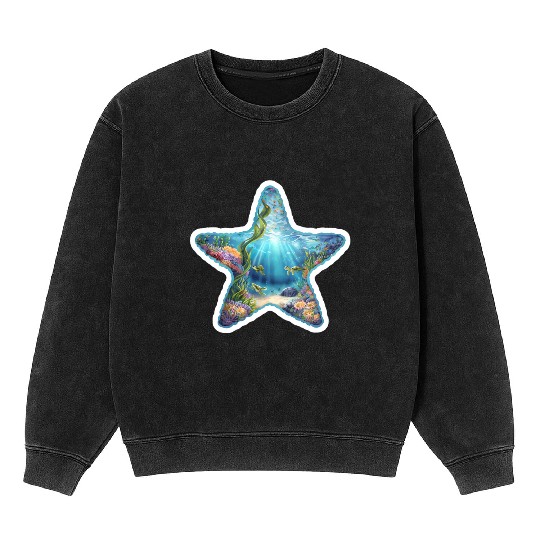 Vibrant Starfish Illustration Mineral Wash Sweatshirts