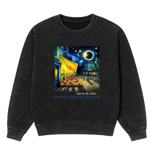 March 29, 2025 Partial Solar Eclipse Night Scene Mineral Wash Sweatshirts