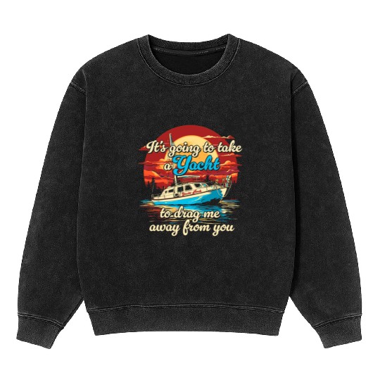 Vintage Style on Back Yacht Rock Party Boat Mineral Wash Sweatshirts
