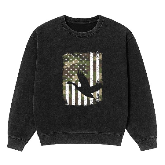 Goose Hunting Camo US Flag For Hunter Camouflage Mineral Wash Sweatshirts