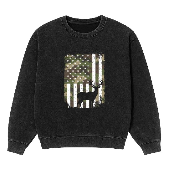 Deer Buck Hunting Camo US Flag Hunter Camouflage Mineral Wash Sweatshirts
