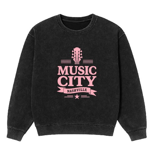 Music City Nashville Guitar Tennessee Mineral Wash Sweatshirts