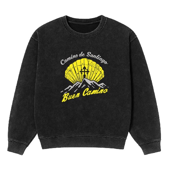 Way of St. James Buen Camino pilgrim shell Mineral Wash Sweatshirts