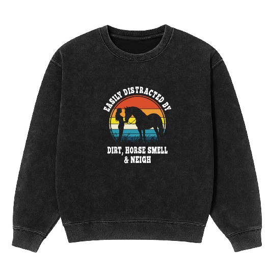 Retro Sunset Horse Girl Vintage Equestrian Rainbow Mineral Wash Sweatshirts