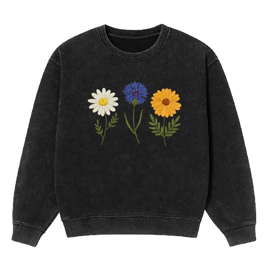 Wildflower Trio Daisy Cornflower Marigold Mineral Wash Sweatshirts