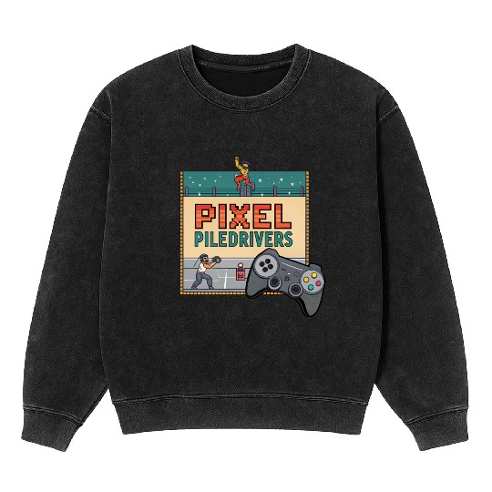 Pixel Piledrivers Vintage Wrestling Game Mineral Wash Sweatshirts