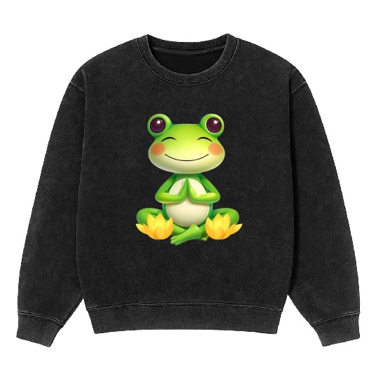 Zen Frog – Peaceful Meditation Frog Design Mineral Wash Sweatshirts