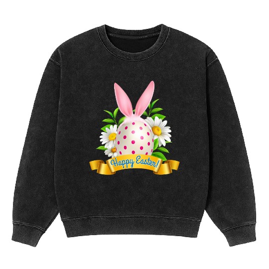 Happy Easter Mineral Wash Sweatshirts with Bunny Ears and Egg
