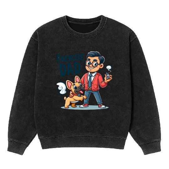 Frenchie Dad Cartoon Design Mineral Wash Sweatshirts