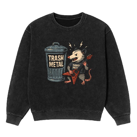 Funny Opossum Thrash Metal Guitar Vintage Pun Mineral Wash Sweatshirts