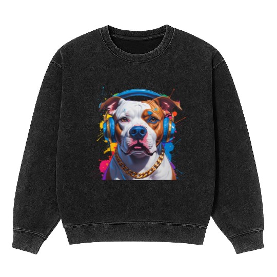 Hip-Hop Pit Bull – Urban Style Pop Art Portrait Mineral Wash Sweatshirts