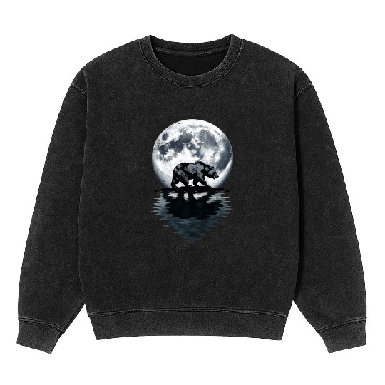 Bear Silhouette Under Full Moon – Wilderness Wildl Mineral Wash Sweatshirts