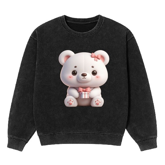 Sweet Teddy Bear and Gift Box Mineral Wash Sweatshirts