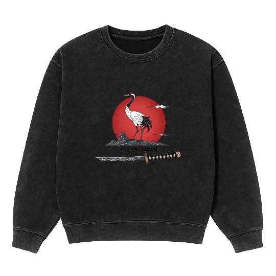 Japanese Crane with Katana and MounT FUJI POSTER Mineral Wash Sweatshirts