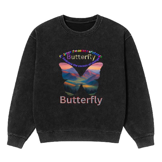 "Vibrant Butterfly 'Embrace Change' Mineral Wash Sweatshirts
