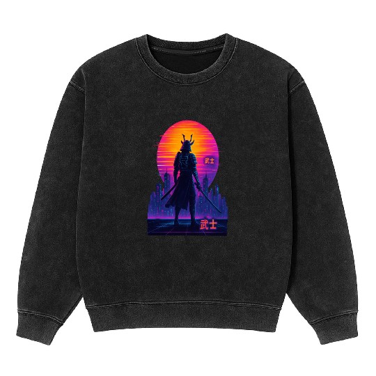 Neon Samurai - Cyberpunk Warrior Art Mineral Wash Sweatshirts