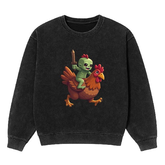 Zombie Chicken Jockey Mineral Wash Sweatshirts