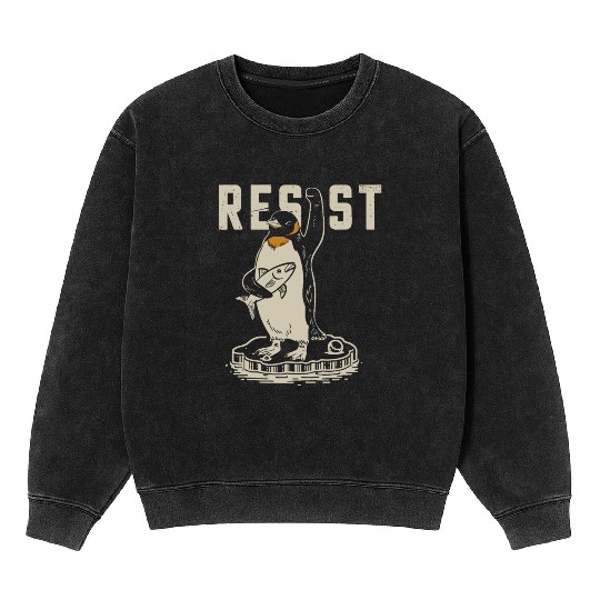 Funny Protest Against Tariffs Resist Penguin Mineral Wash Sweatshirts